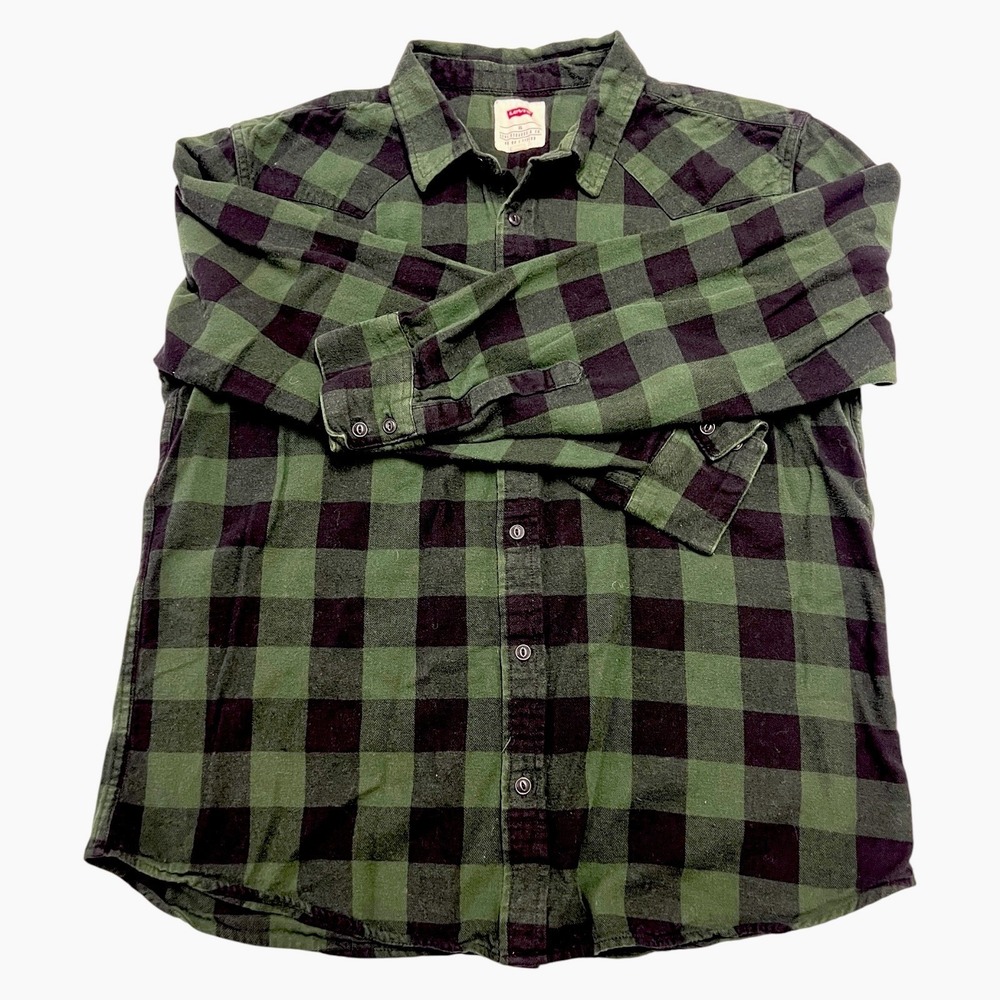 Levi's Men's Flannel Long Sleeve Shirt Green Black Plaid Checkered Size XL